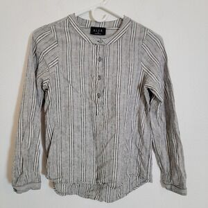 B.L.E.U. BLEU Linen Blend Long Sleeve Top XS Stripe Button Up Lagenlook Coastal